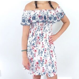 Xhilaration-Floral Off the Shoulder Dress w/pintuck bodice, Cream Multi, Size XL